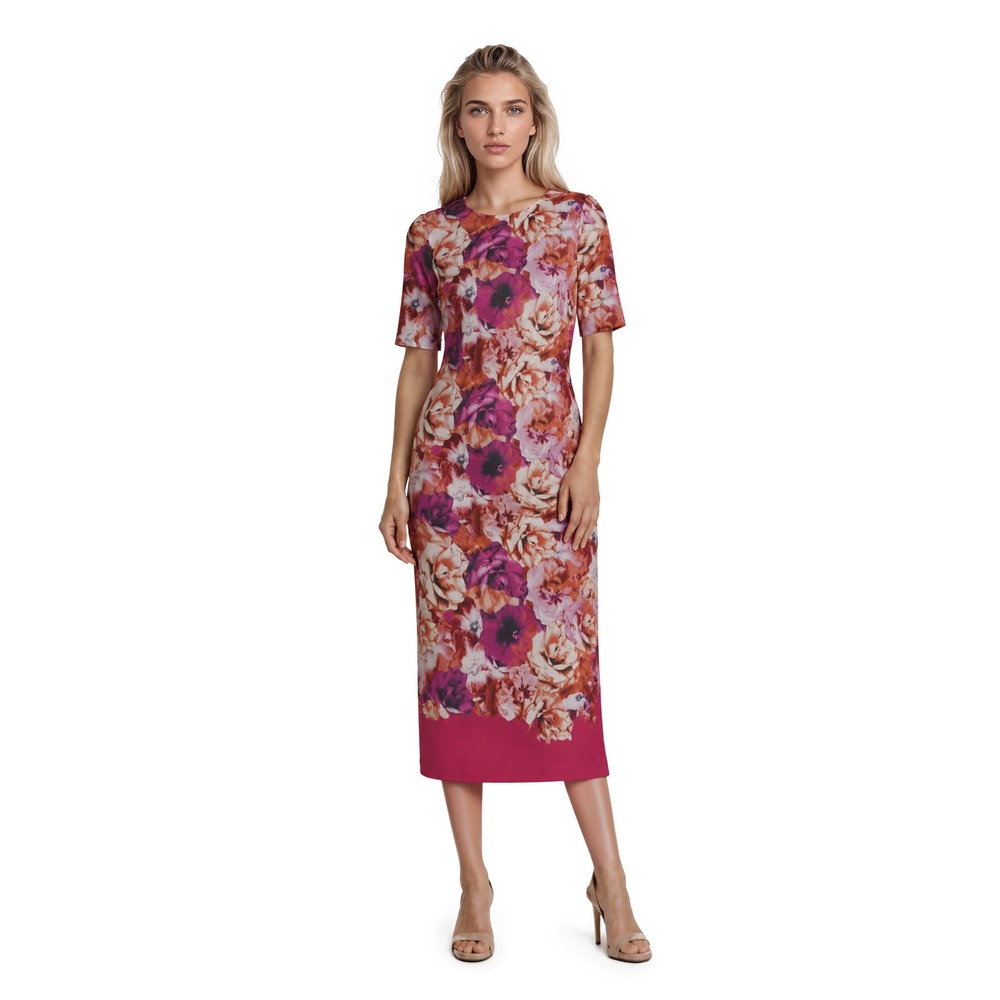 NWT Vince Camuto Midi Sheath Dress Women's Size 10 Pink Floral Elbow Sleeve